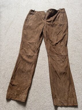 Cassis Collection Brown Suede Leather Pants Women Size 10 Straight Leg Lined